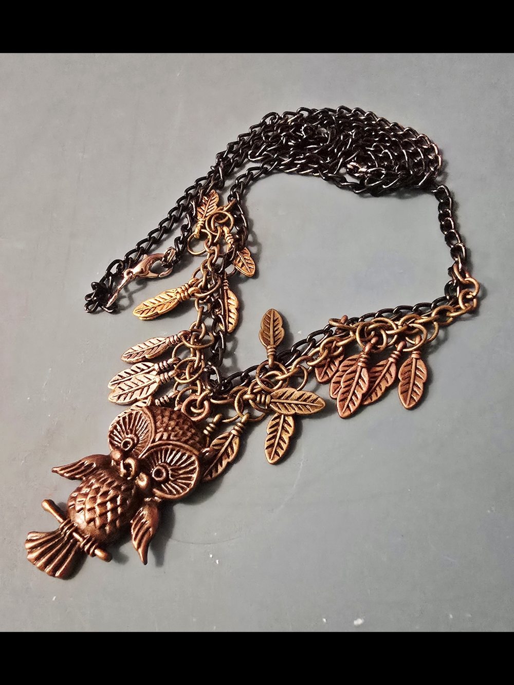 Handmade Copper Owl Leaf Charm Necklace - Women Jewelry